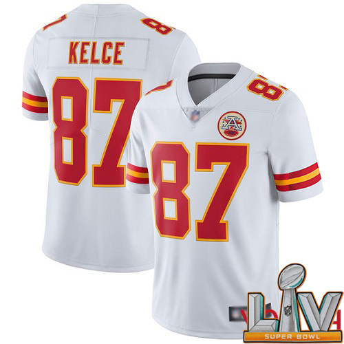 Super Bowl LV 2021 Youth Kansas City Chiefs #87 Kelce Travis White Vapor Untouchable Limited Player Football Nike NFL Jersey->youth nfl jersey->Youth Jersey